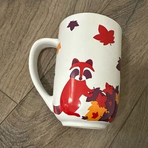 David’s Tea Nordic mug Racoon fall leaves red orange burgundy ceramic rare cup